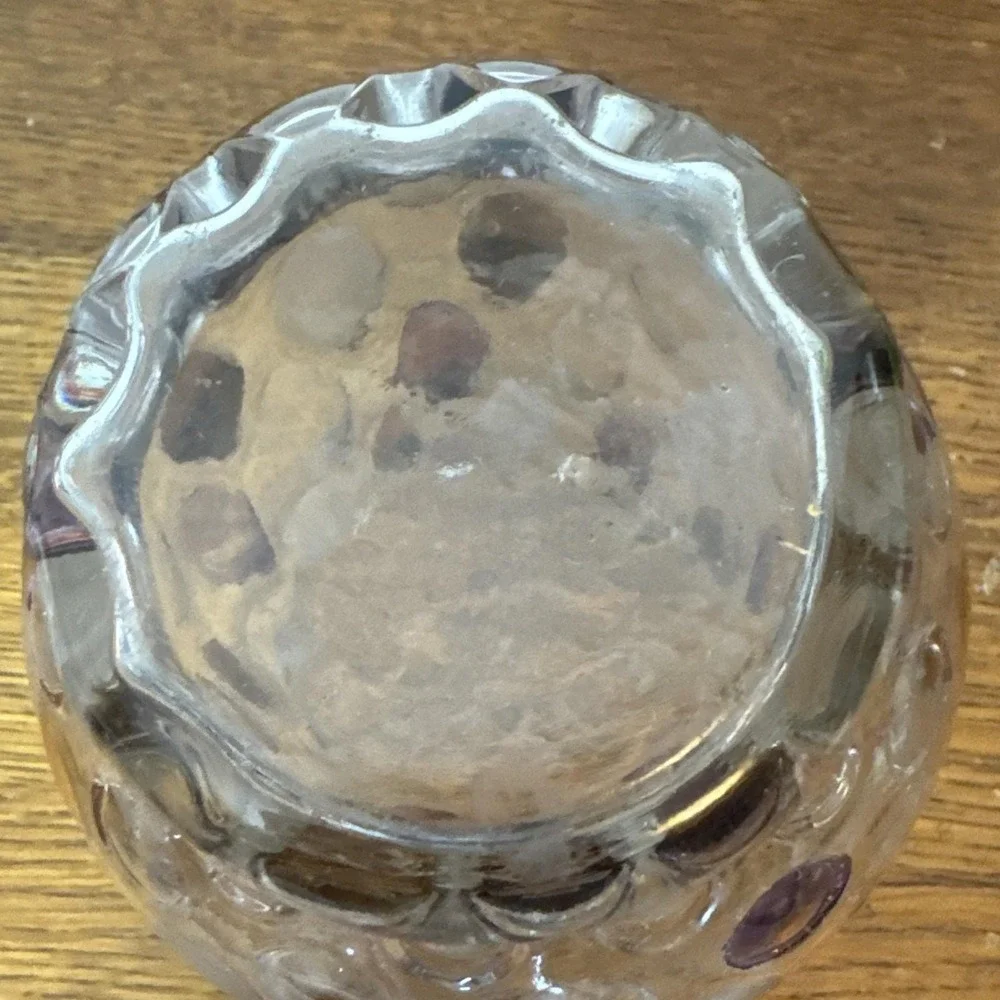 Mid Century Bohemian Art Glass Vase Amber Purple Frosted Coin Dot Thumbprint 8
